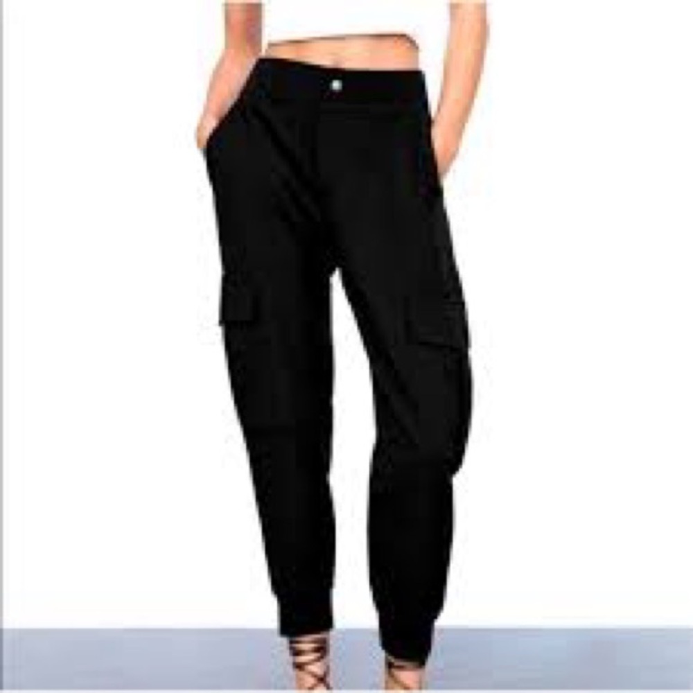 ZARA CUFFED CARGO BLACK PANTS SIZE S Pockets Comfort Soft